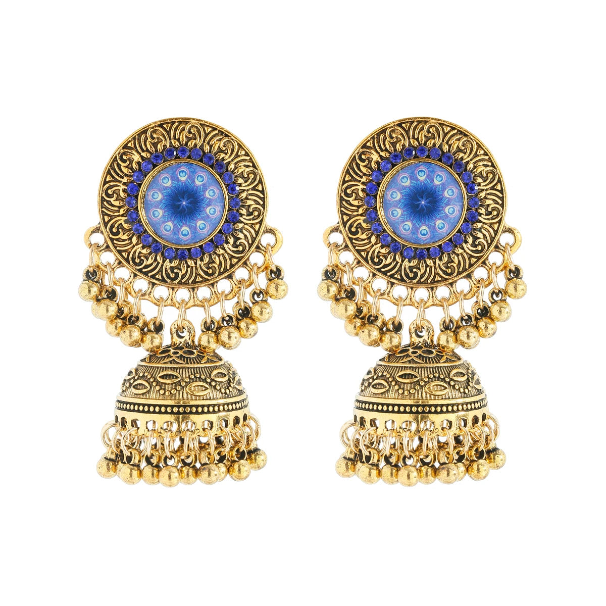 Ethnic Women'S Big round Bollywood Oxidized Indian Earrings Vintage Flower Bohemian Pearl Tassel Jhumka Earrings