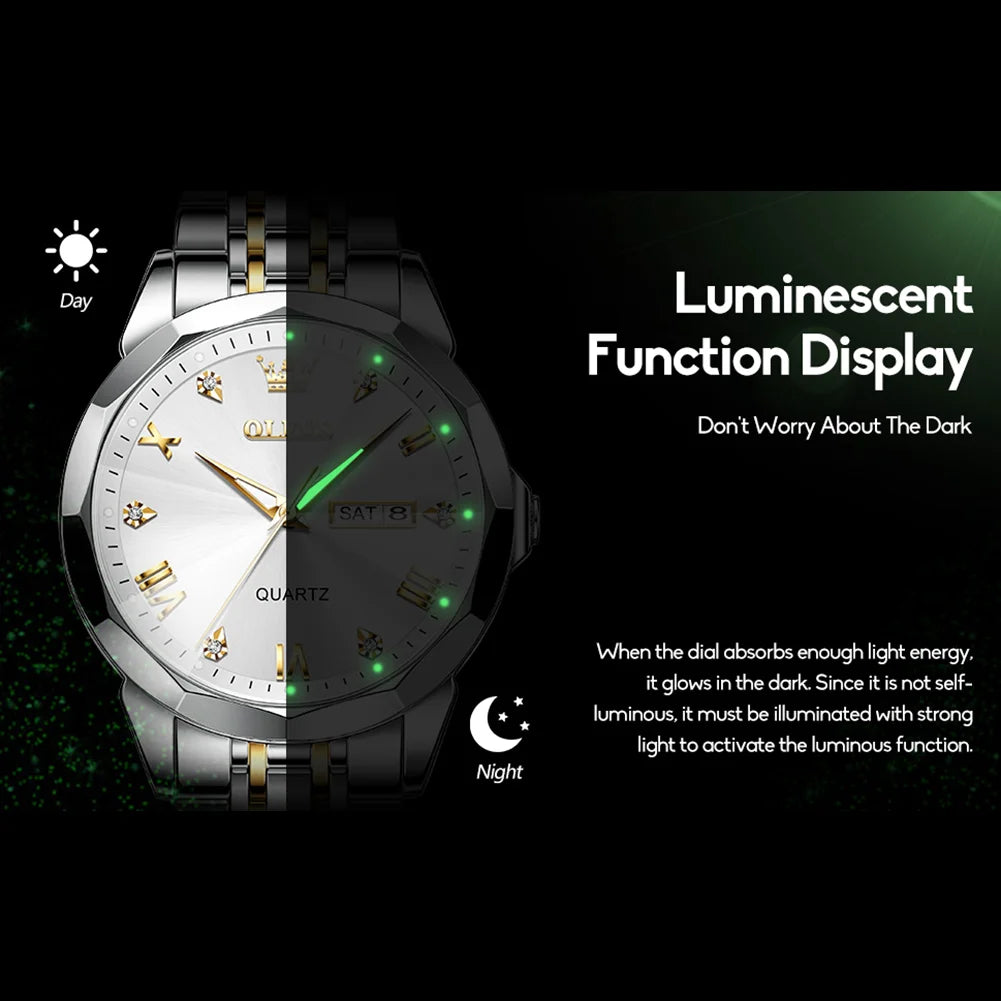 Mens Sliver Watch Grey Dial Watch for Men Luxury Day Date Watches Stainless Steel Band Watch Water Resistant Luminous Wrist Watches Quartz Roman Numerals Men Watch