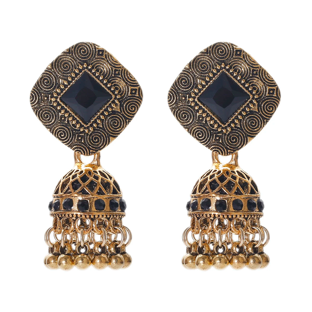 Ethnic Women'S Big round Bollywood Oxidized Indian Earrings Vintage Flower Bohemian Pearl Tassel Jhumka Earrings