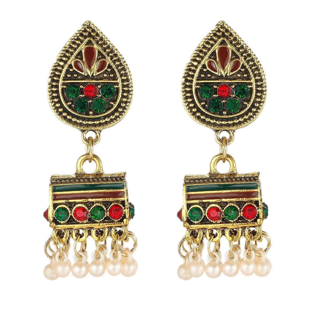 Ethnic Women'S Big round Bollywood Oxidized Indian Earrings Vintage Flower Bohemian Pearl Tassel Jhumka Earrings