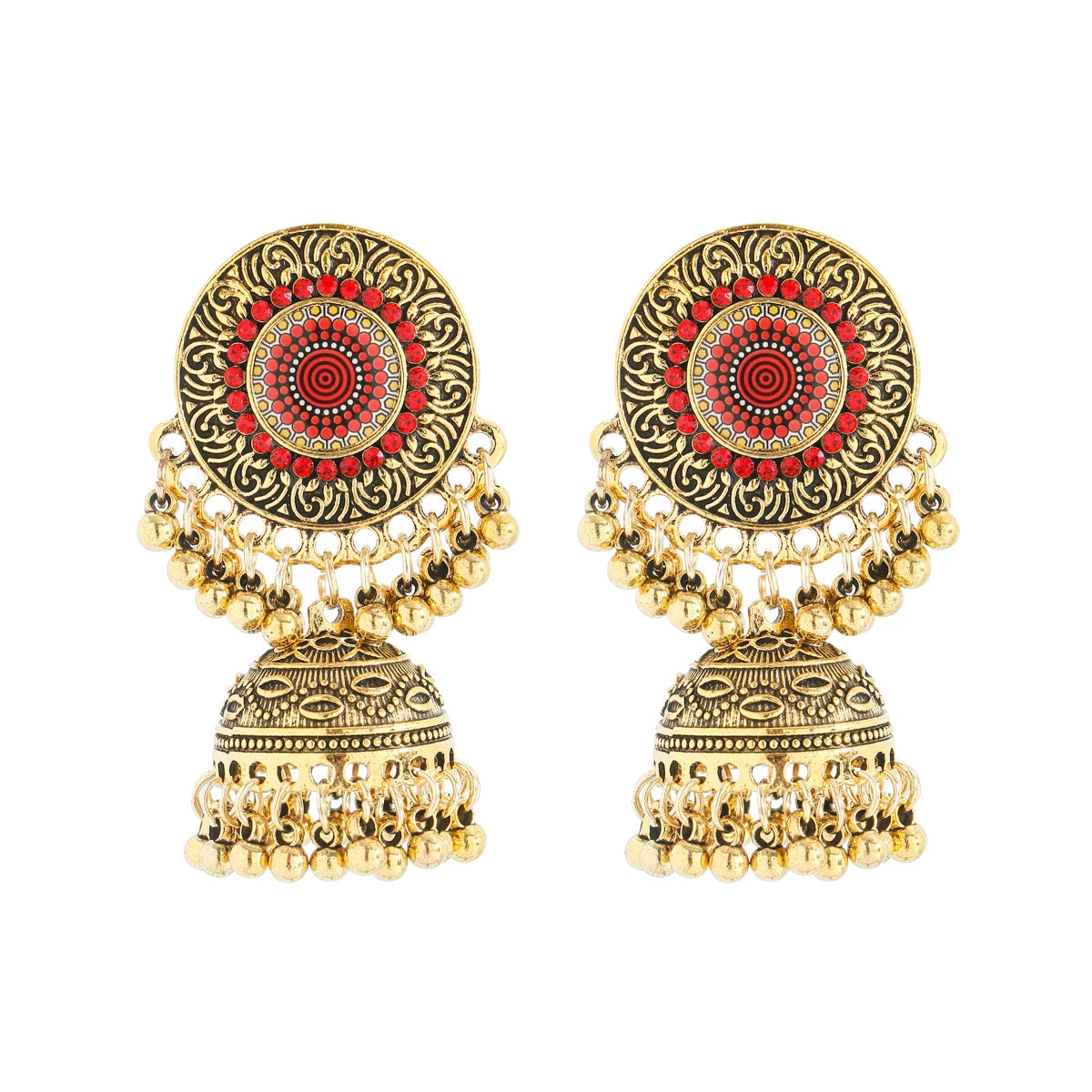 Ethnic Women'S Big round Bollywood Oxidized Indian Earrings Vintage Flower Bohemian Pearl Tassel Jhumka Earrings