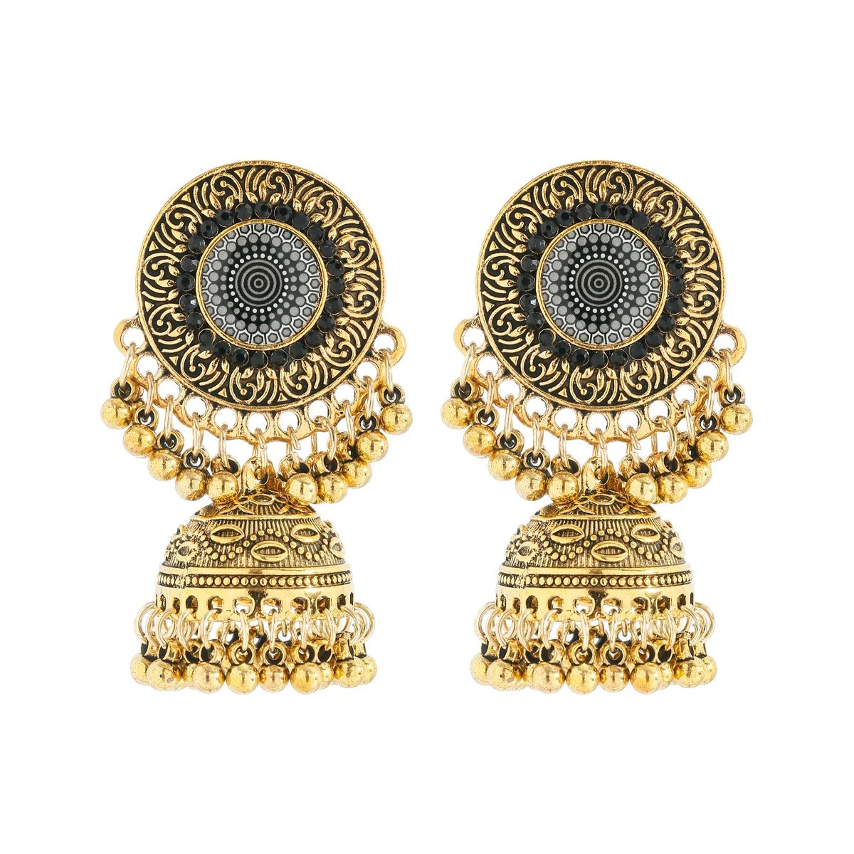 Ethnic Women'S Big round Bollywood Oxidized Indian Earrings Vintage Flower Bohemian Pearl Tassel Jhumka Earrings