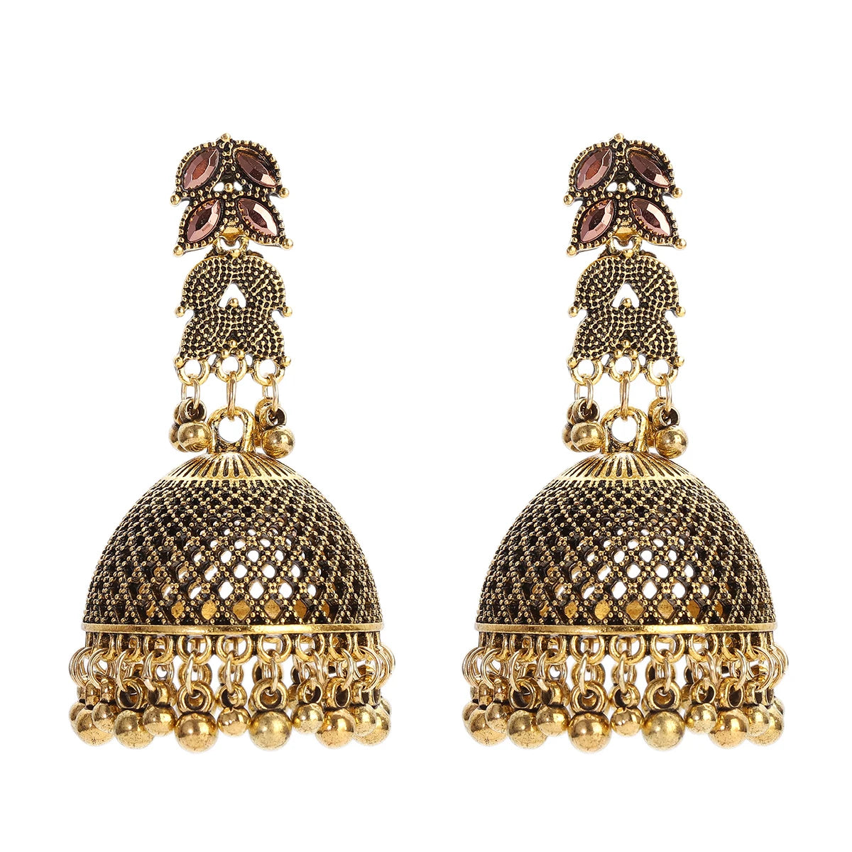Ethnic Women'S Big round Bollywood Oxidized Indian Earrings Vintage Flower Bohemian Pearl Tassel Jhumka Earrings